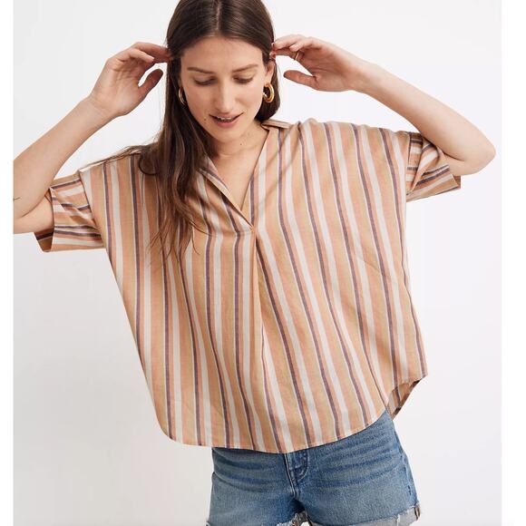 Madewell Courier Button Back Shirt Womens Medium Rainbow Stripe Cotton - Picture 1 of 8